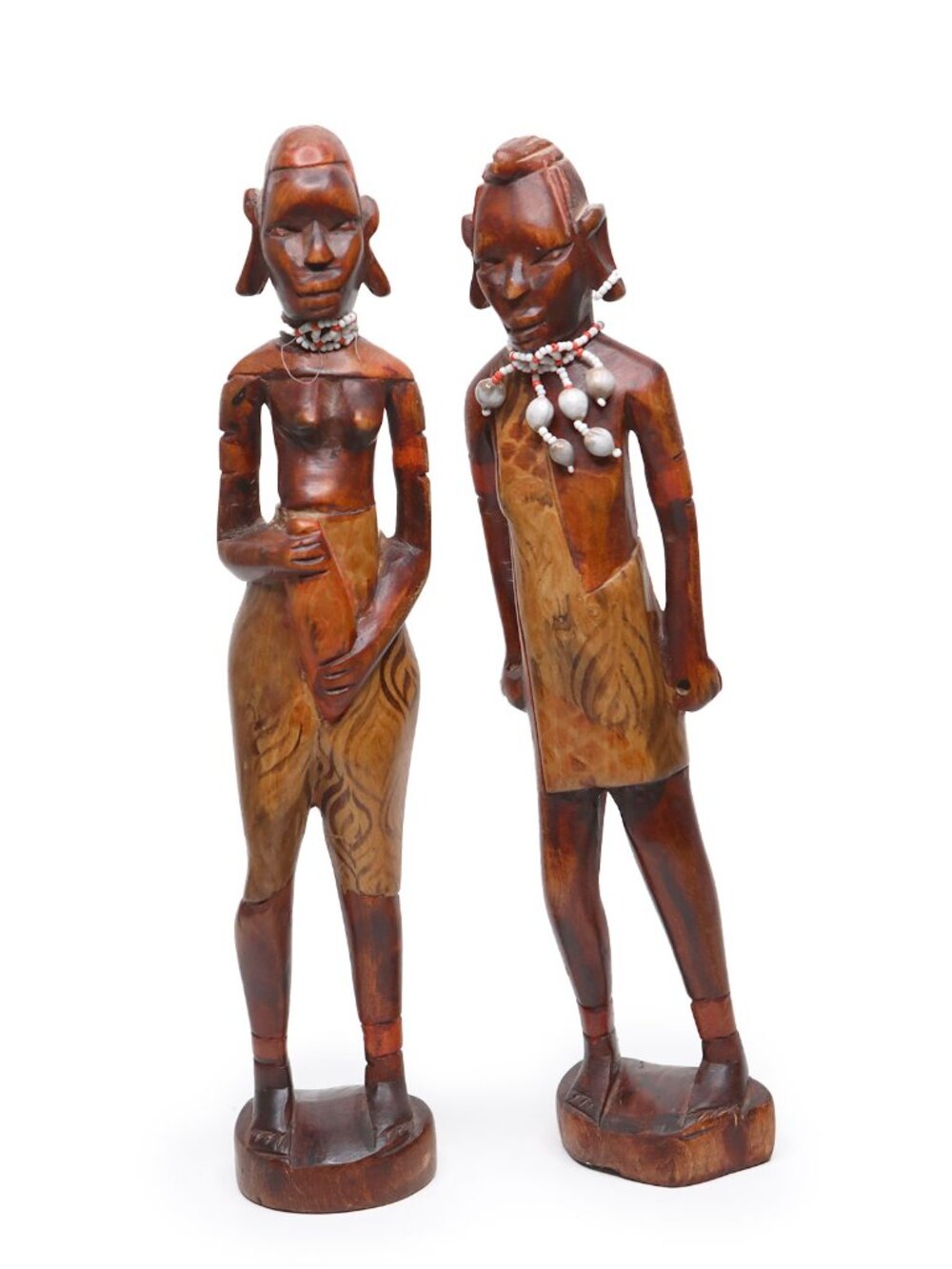 Handcrafted Wooden African Tribal Couple Figurines Beaded Statues Decor